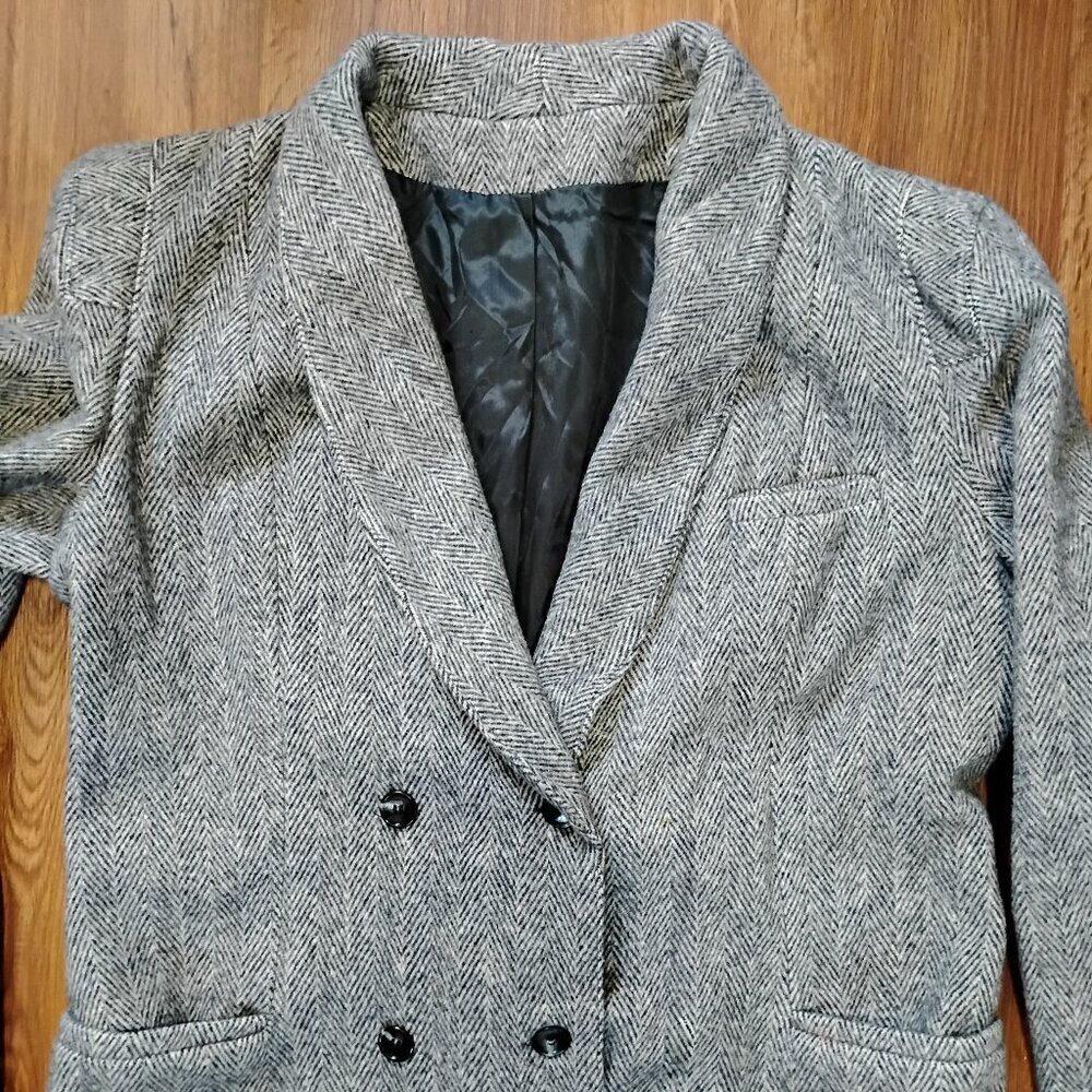 Vintage Herringbone Wool Pea Coat Jacket USA Union Labor ILGWU